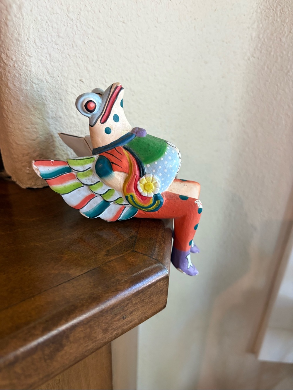 Colorful Folk Art Bird Woodden Figurine Handmade Multicolor Decorative Art